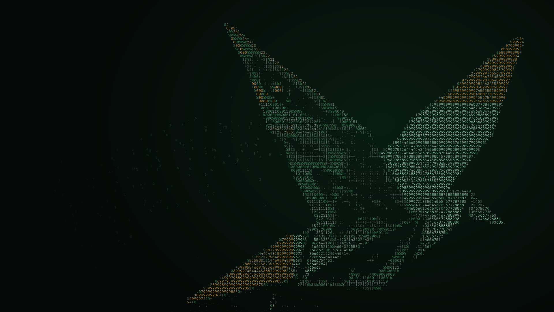 An origami bird taking flight, reconstructed from luminous currency symbols
